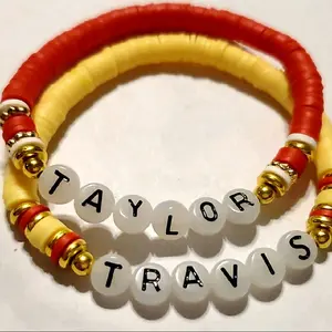 Heishi 7.5" Chiefs Inspired Love Bracelet Set Stackable Football