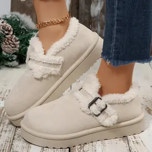 Warm Fuzzy Lined Slippers for Women Non-Slip Mini Snow Boot Platform Sole Indoor Outdoor Shoes