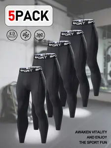 5PCS Mens Compression Pants, Quick Dry Long Workout Tights, Elastic Waistband Gym Leggings with Tummy Control for All-Day Comfort