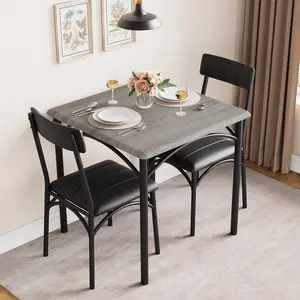 Garvee 3-Piece Dining Table Set for 2 with Upholstered Chairs, Square Kitchen Table Set Perfect for Small Spaces, Apartments, and Studios, Available in Rustic Grey, Black, and Brown
