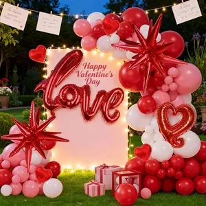Valentine's Day Balloon Decoration Set, Love Theme Party Supplies, Includes Heart and Star Shaped Balloons, Wedding and Date Decorations