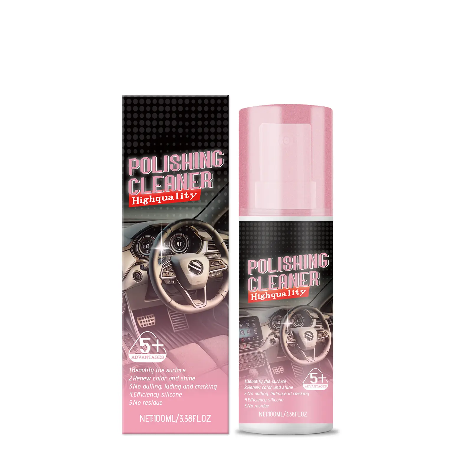 Car Interior Cleaner & Polishing Spray, 100ML Interior Detailer for Plastic, Leather & Rubber, Restores Faded Trim, Multi-Surface Car Cleaning Solution, Quick Detailer Spray for Auto Interior Care