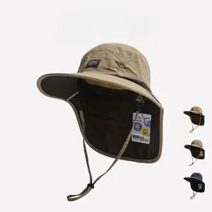 Unisex Summer Wide Brim Waterproof and Quick-drying Panama Caps Outdoor Visor Bucket  Mesh Breathable Sun  with Neck Flap yard solar   Full Protection Face Shield sport cycling cap portable waist clip  adjustable protective Fan Fishing Hat Powered