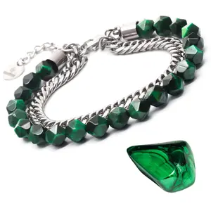 Men's GREEN TIGER EYE Faceted Bracelet Handcrafted with 8mm Beads Stainless Steel Chain Adjustable Closure in Presentation Box