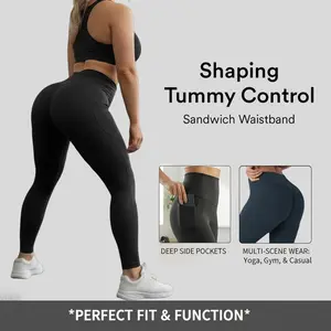 Women's Butt Lifting High Waisted Workout Leggings with Side Pockets, Tummy Control Yoga Tights for Gym Fitness Outdoor Leisure Daily Wear, Spring Summer