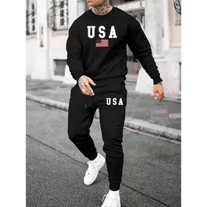 Men's USA American Flag Tracksuit, Streetwear Tracksuit Set, Retro Style Sweatshirt & Sweatpants Set for Men, Perfect for Patriotic Fans, Street Enthusiasts & Casual Wear Lovers - Edgy Two-Piece Outfit for Daily Outings, Gym Sessions & Urban Looks, Ide