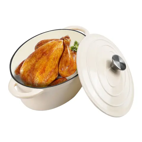 Oval Enameled Cast Iron Dutch Oven - 3.5L (4.5QT) Heavy-Duty Casserole Pot with Lid, Dual Handles, Induction-Safe, 500°F High Temperature Tolerance, Refrigeration-Compatible for Camping Cooking, Family Gatherings, Baking