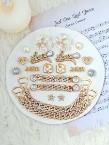 20 Piece Gold Love Heart Design Flower Shoe Charms, Decorative Rhinestone Pearl, Luxurious Sweet Style, Fits Hole Shoes