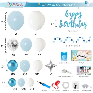 115 Pcs Upgraded Blue & White Birthday Decorations, Balloons, Banner, Arch Kit & Complete Set Garland Metallic Mixed Color