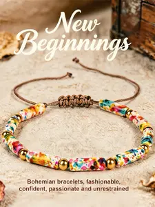 Adjustable Turquoise Beaded Bracelet, Unique Shape Hand Chain, Vacation Jewelry, Adjustable Wristband, Stylish Accessory