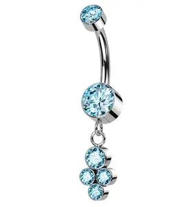Amulet Aqua CZ Dangle Internally Threaded Titanium Belly Button Ring
