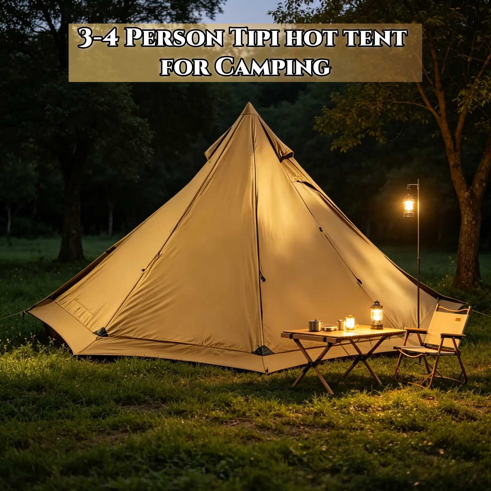 Dandelion Shell Hot Tent with Stove Jack & Snow Skirt, 4-Season, 3-4 Person, 4.8lb, Waterproof & Windproof, Ideal for Camping, Backpacking, Hiking, Hunting, and Fishing Polyester Brown