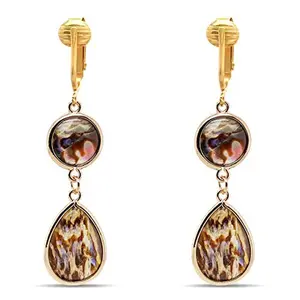 Gold Abalone Drop Clip On Dangling Earrings