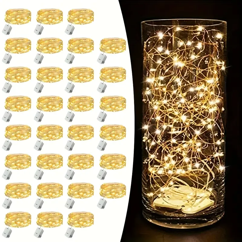 30/100 packages, 39 feet, 20 LED lighting fixtures, battery-powered, waterproof, silver wire, small string lights, Starlight Firefly, Starry Sky Light, suitable for DIY projects, wedding parties, bedroom table decorations, center decorations (warm white)
