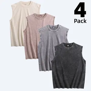 Men’s 4 Pack Cotton Tank Tops, Washed Sleeveless Muscle Shirts, Soft Casual Summer Gym Workout Tops
