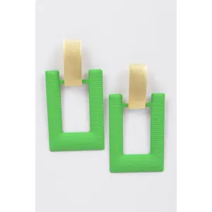 GREEN RECTANGLE SHAPE DROP EARRINGS