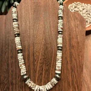 Wild horse saucer beads with sterling silver beaded  necklace