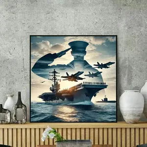 Military Diamond Art Kit for Adults, Soldiers, Planes & Ship Diamond Painting Kits for Beginners, DIY Full Round Drill Diamond Dots with Gem Art for Home Wall Decor 14x14 inch,Suitable for Gifting