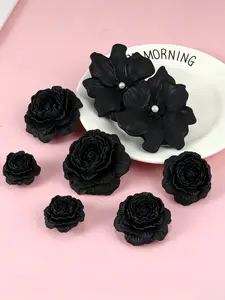 DIY 8PCS Elegant Black Flower Croc Charms Set Detachable Gothic Rose Clog Accessories Dark Aesthetic Shoe Decorations for Women DIY Craft Gift