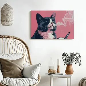 1pc  Canvas Poster, Smoking Cat Wall Art Canvas Paintings, Ideal Gift For Bedroom Living Room Corridor, Wall Art, Room Decoration
