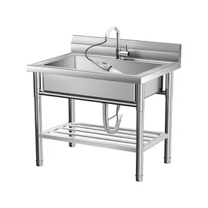 "Stainless Steel Utility Sink, Free Standing Single Bowl Laundry Sink With Cold And Hot Water Pipes&Pull-Down Faucet Commercial Sink For Restaurant Indoor And Outdoor Sink  Free Standing Stainless-Steel Sink,Outdoor Kitchen