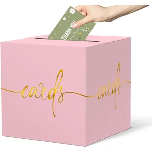 Light Pink Card Box with Gold Foil - Wedding, Baby Shower, Birthday Gift Card & Money Holder