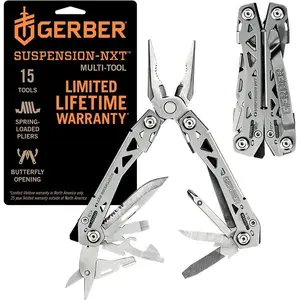 Gerber Gear Suspension-NXT EDC Multitool 15-in-1 Pocket Knife, Needle Nose Pliers and Wire Stripper for Camping and Survival, Black