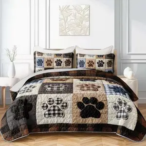 3-Piece Bedding Set (quilt + 2 Pillowcases), Claw Print Design, Embroidered Patchwork, Perfect for Bedroom Decor & Gifts