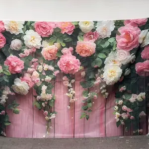 Rose Pattern Wall Decoration Banner, 1 Count Romantic Rose Wall Decor, Photo Props Background Cloth, Indoor & Outdoor Decoration Supplies, Ornaments, Wedding Party Backdrop, Wedding Party Decorations, Party Decorations Banners