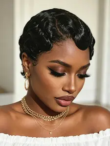 Pixie Cut Wig Burgundy Color, 13x4 Lace Short Finger Wave Human Hair Wig, Daily Party Cosplay Gift for Women