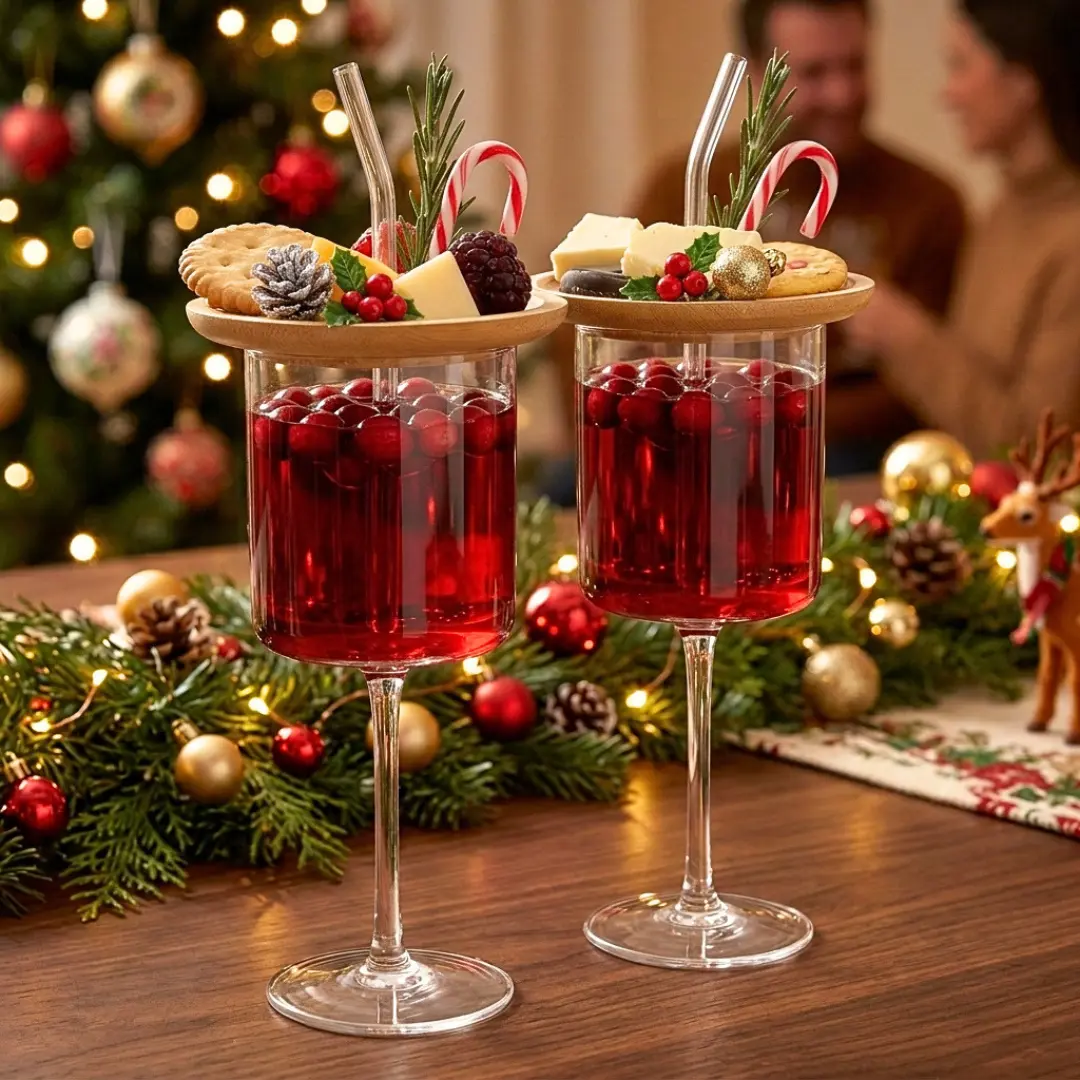 Glass with Charcuterie Boards and Straw, Wine Appetizer Plates for Family Gatherings, Girl's Night, Bars Wine Tasting, White Elephant Gift