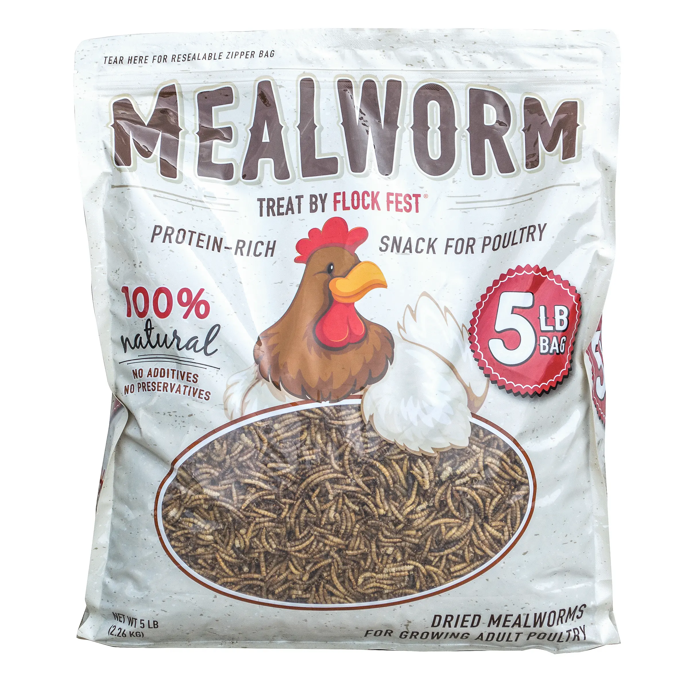 Flock Fest Dried Mealworms Bird Food - 5 lb Resalable Bag Poultry Snack, Protein-Rich, High-Energy, Increases Growth, No Refrigeration for Bird Feeding Needs