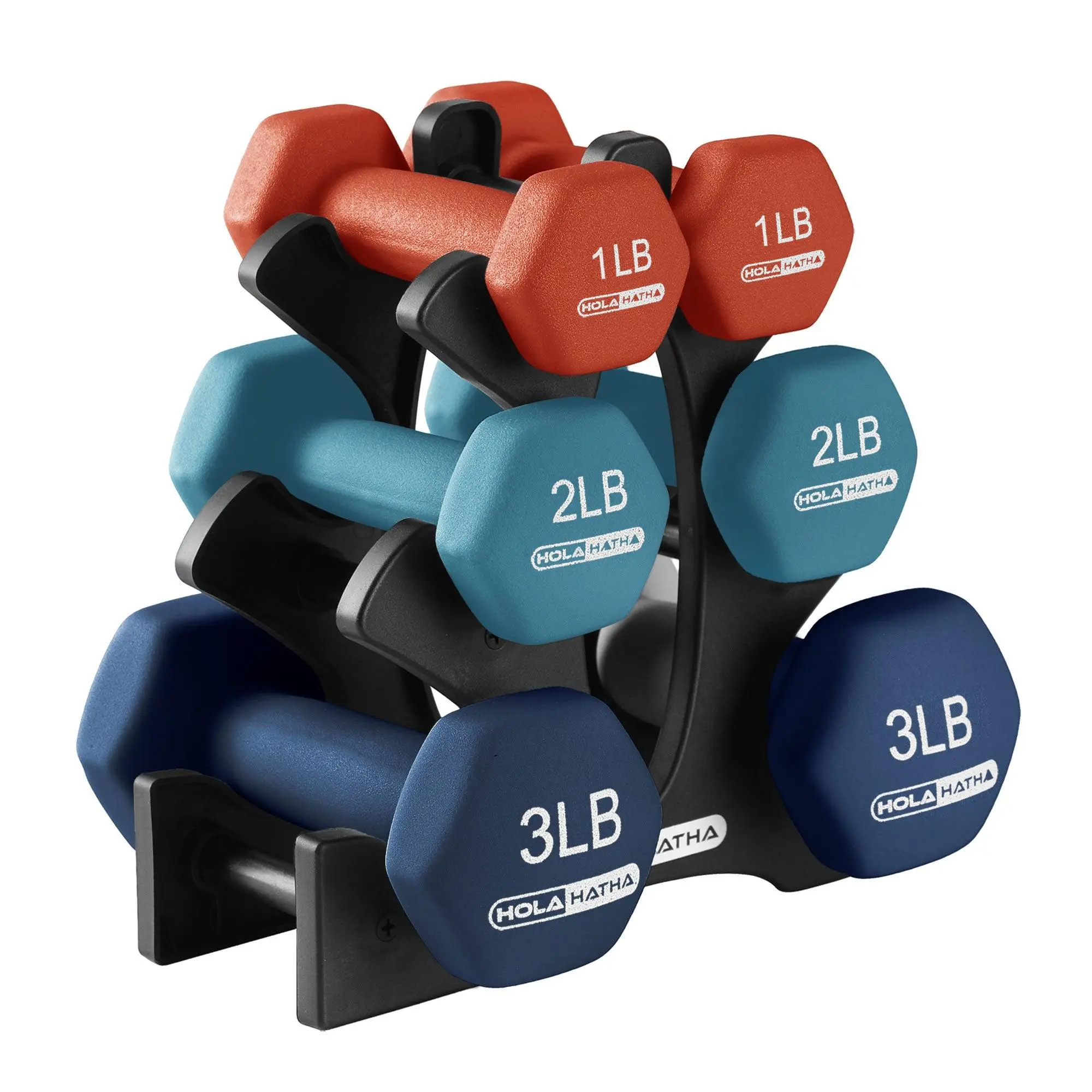 HolaHatha 1, 2 and 3 lb Neoprene Dumbbell Strength Training Weight Set with Rack HolaHatha 1, 2 and 3 lb Neoprene Dumbbell Strength Training Weight Set with Rack