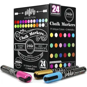 Chalk Markers Pack of 24, 6mm Reversible Tips Liquid Chalk Pens for Glass Surfaces & Windows Erasable Non-Toxic Pens for Chalkboard Calendar