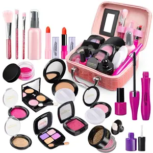 21pcs Crocodile Print Kids Makeup Set, Kid Pretend Makeup Set，Unable to makeup，Realistic Look, Safe Non-Toxic, Includes Eyeshadow, Blush, Brushes, Perfect Gift for Girls Ages 3+, Pretend Play Set