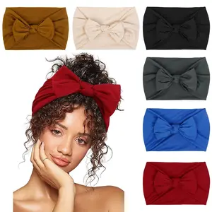 Women's 6-Pack Cute Bow Headbands, Elastic Wide Knot Design, Breathable Boho Style Hair Accessory for All Seasons, Hair Bows Headbands