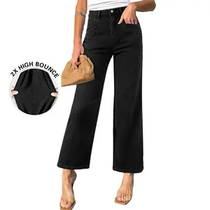 Sidefeel Women's Straight Leg Jeans High Waisted Stretchy Wide Leg Jeans Straight Leg Zimbaplatinum Ankle Denim Pants with Slant Pockets TikTokShopBlackFriday