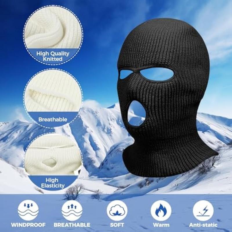 2pcs 3 Hole Winter Knitted Mask, Car Seat Protector for Head Rest, Full Face Cover Ski Scarf Mask Warm Balaclava for Adult Skiing, Motorcycle,Wind Protection