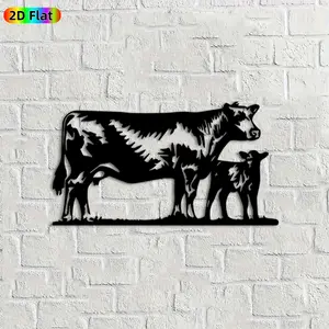 1pc Cow & Calf Metal Wall Art,Cow & Calf Statue Mural, Ideal Gift for New Year, Easter, Farmhouse Decor Enthusiasts, Weather-Resistant Metal Wall Decor Wall Sculptures, Perfect for Patio Wall & Garden Fence, Charming Outdoor Decor