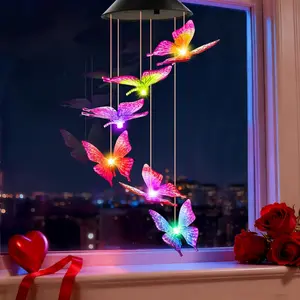 Valentines Day Gifts for Her Mom Grandma Birthday Gardening Gifts for Women Solar Lights Outdoor Wind Chimes for Yard Patio Porch Decor Hanging Butterfly Decorations