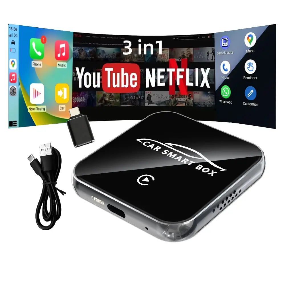 2026 Upgrade Android 15, Wireless Carplay & Android Auto, Supports Netflix Youtube Tiktok, Car Video Player, SD Card Slot, G6225s Model, Abs Enclosure