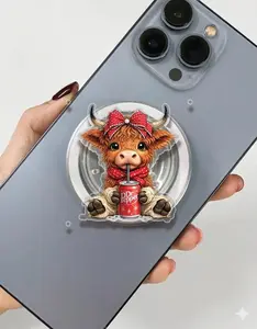 Red Bow Highland Cow Grip Magsafe, Cute Highland Cow with Soda Phone Grip Holder, Funny Phone Holder, Cartoon Animal Kindle Grip, Gift for Girls Boys