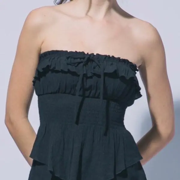 Ruffled black tube top