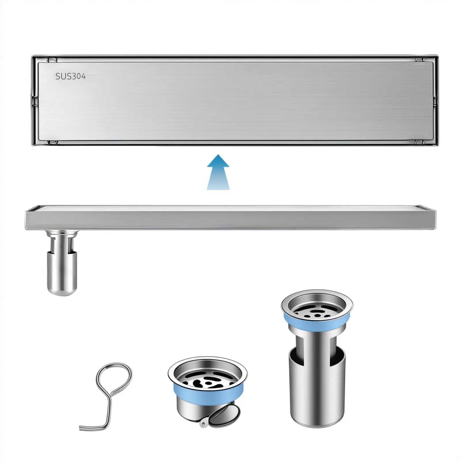 47 Inch Linear Shower Drain, Shower Drain Brushed Nickel, 304 Stainless Steel Shower Drains, Odor Proof Invisible Long Linear Drain