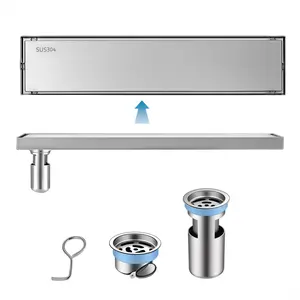 47 Inch Linear Shower Drain, Shower Drain Brushed Nickel, 304 Stainless Steel Shower Drains, Odor Proof Invisible Long Linear Drain