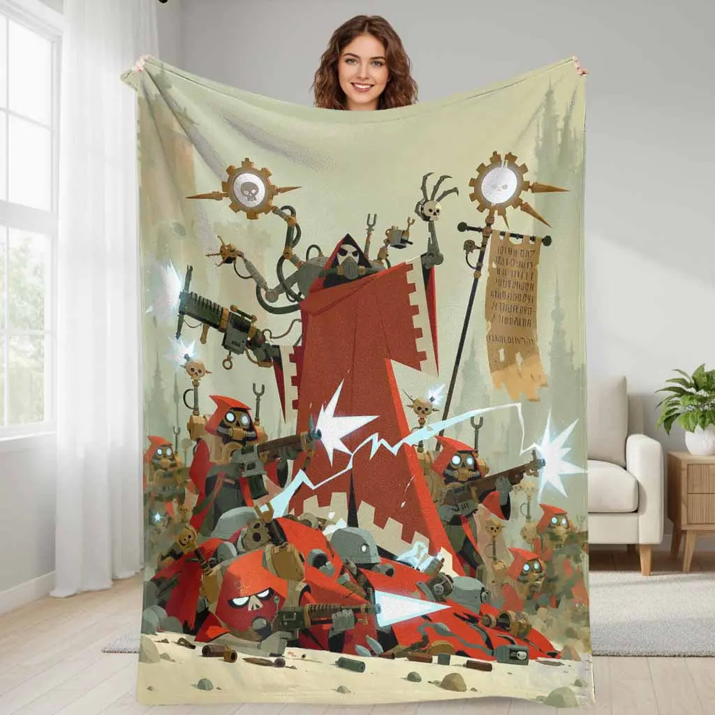 SciFi Tech Priest Flannel Blanket Cybernetic Cultist Print Ultra Soft Plush Throw Lightweight Breathable Fabric Suitable For Gaming Room Living Room Bedding Decor And Unique Holiday Gifts