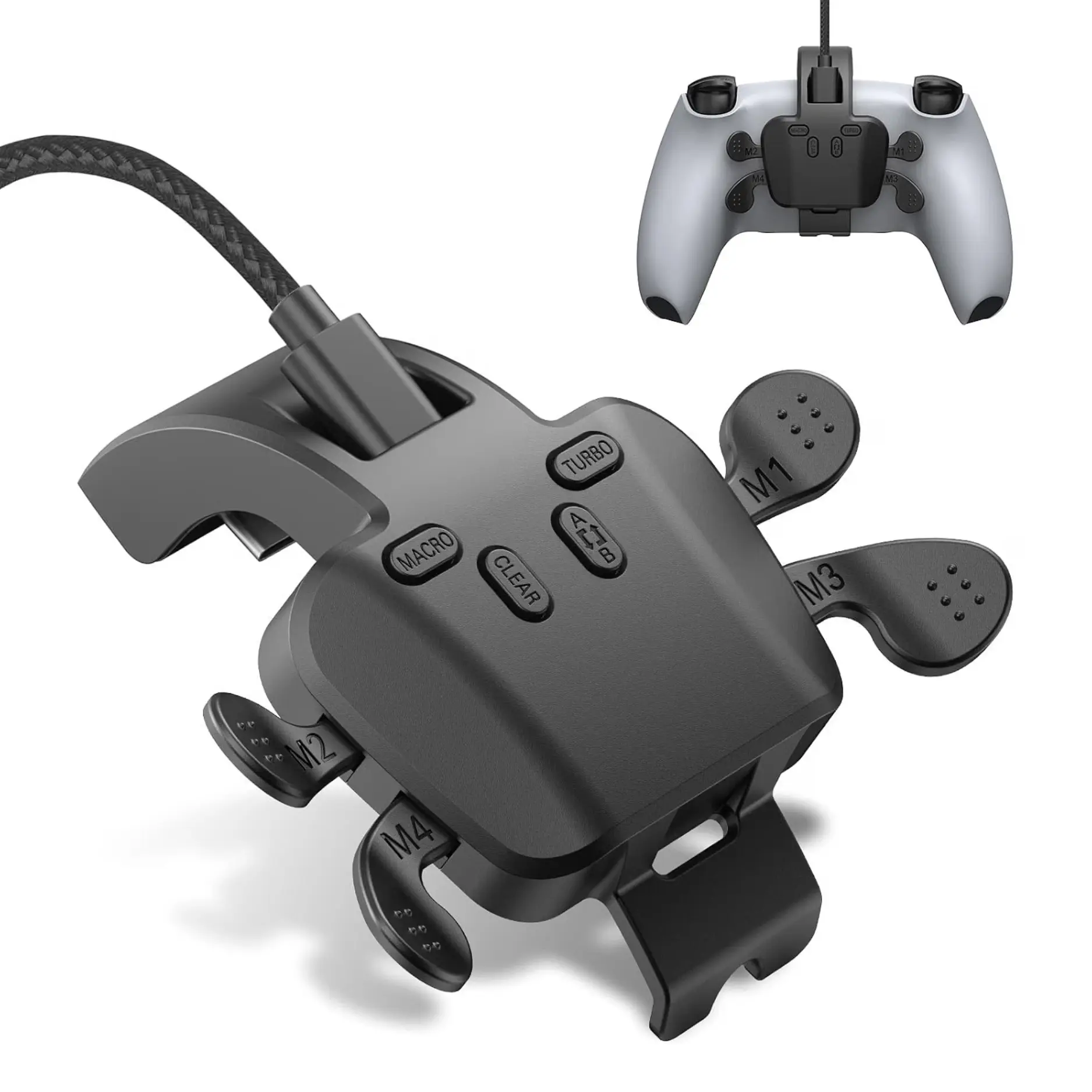 Back Paddles for PS-5 Controller, Plug and Play 4 Programmable Back Buttons, Support Turbo/ Remap/Macros/Controller Button Swap Functions, Compatible with PS-5 Console/PC/MAC, 7.2FT Wired USB Cable (Black, 7.2ft Cable)