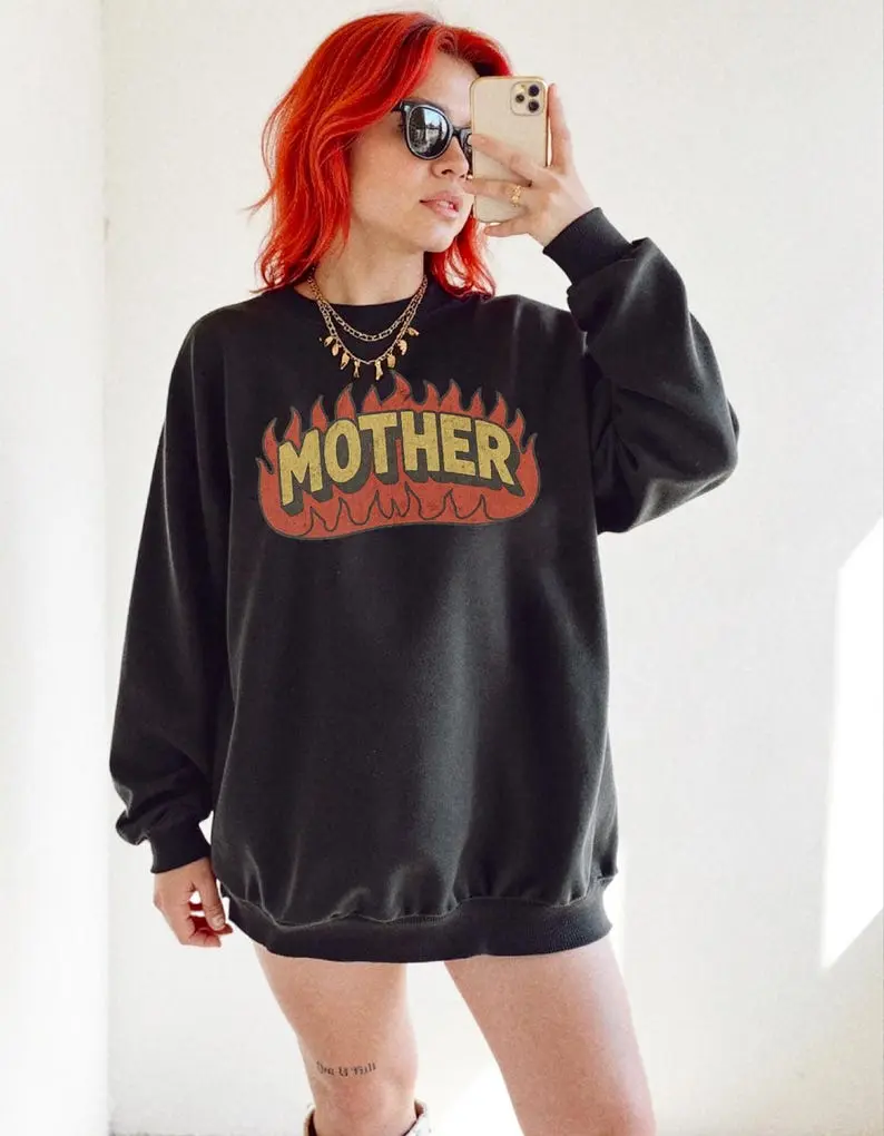 Mother Flaming Sweatshirt, mom mama graphic sweatshirt, Mother’s Day trendy edgy grunge biker sweatshirt