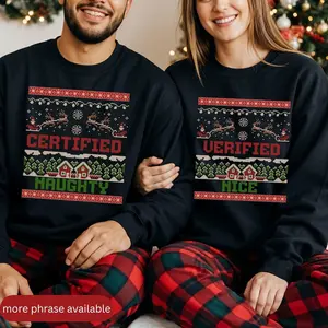 Matching Couples Ugly Christmas Sweater, Funny Couple Christmas Sweater, Personalised Funny Phrase Couples Shirt, Couples Holiday Pajamas