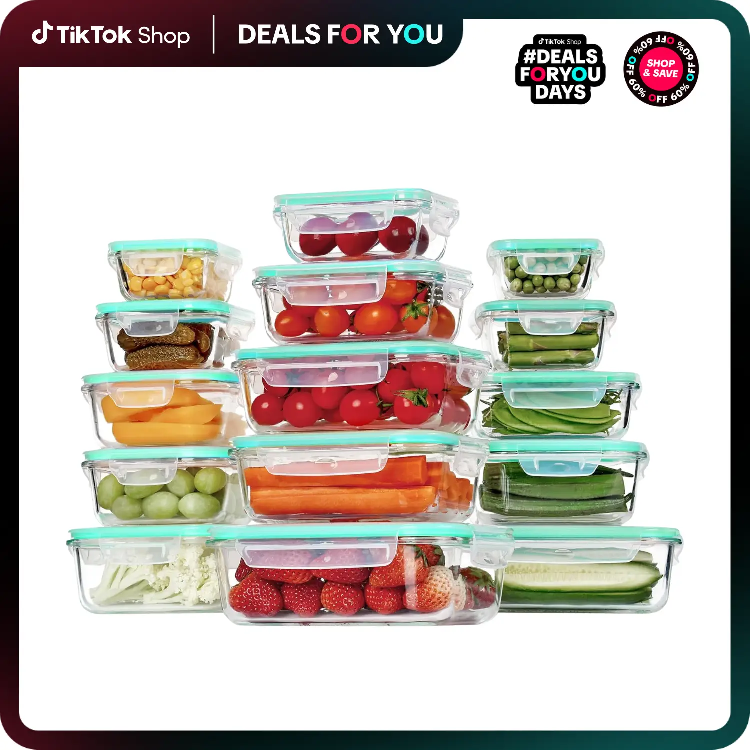 Vtopmart Glass Food Storage Containers with Lids - 8 / 15 / 18 Pack, Airtight Bento Boxes for Leftovers and Picnics #dealsforyoudays